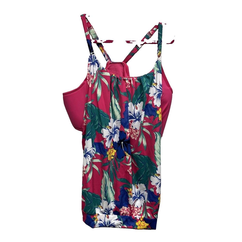 Swim by Cacique Tankini Top Women 20 pink multi Floral No Wire New Lightly Lined
